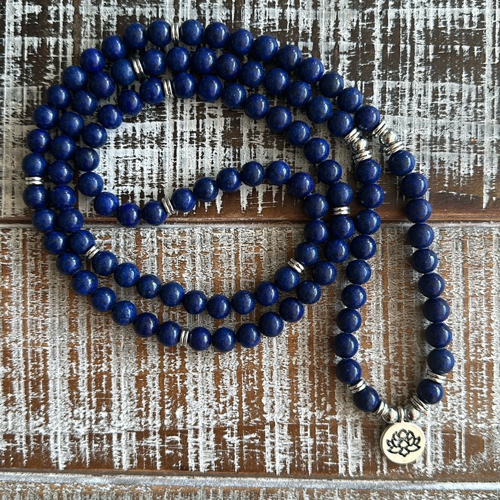 Reiki Infused Lapis Lazuli Wrap Bracelet Mala Necklace Yoga Meditation Beads